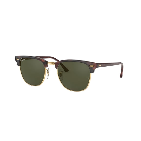 RAY-BAN RB3016 CLUBMASTER CLASSIC Square Shape Sunglasses Polished Tortoise On Gold Frame | G-15 Green Lens 49mm