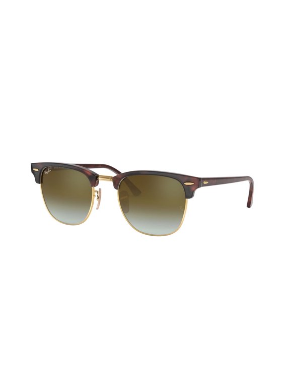 RB3016 CLUBMASTER FLASH LENSES Square Shape Sunglasses Polished Red Havana Frame | Green Gradient Flash Lens 51mm
