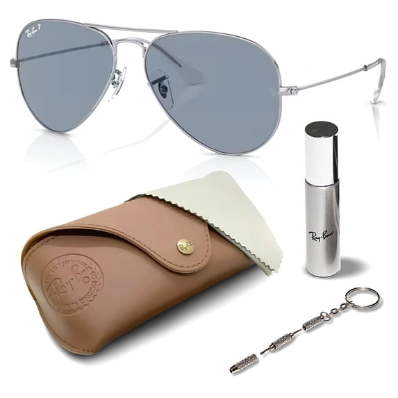 Ray-Ban RB3025 AVIATOR CLASSIC POLARIZED Pilot Shaped Sunglasses for Men & Women - Includes Official Rayban Eyewear Kit - Ideal Formal & Casual Wear Sunglasses - Blue Lens
