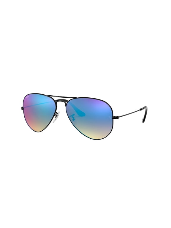 RB3025 AVIATOR FLASH LENSES GRADIENT Pilot Shape Sunglasses Polished Black Frame / Blue Flash Lens 58mm