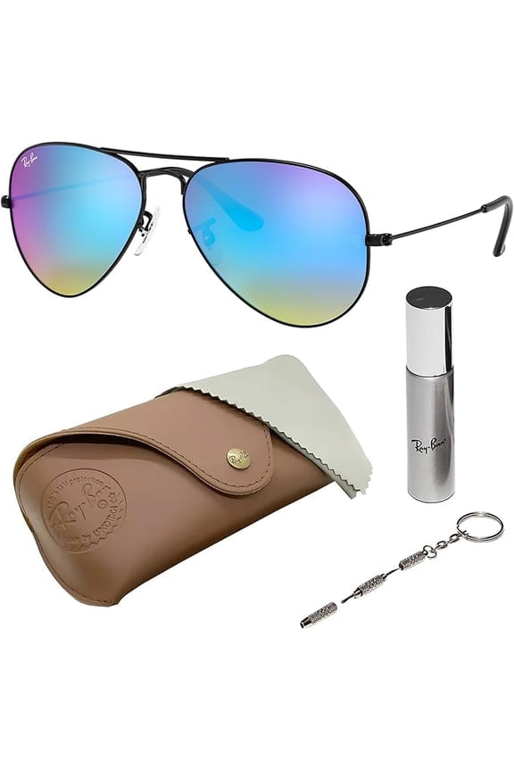 RB3025 AVIATOR FLASH LENSES GRADIENT Pilot Shaped Non-Polarized Sunglasses for Men & Women - Includes Official RAYBAN Eyewear Kit - Ideal Formal & Casual Wear Sunglasses - Blue Flash Lens