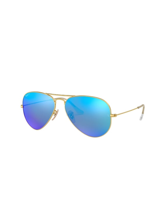 RB3025 AVIATOR FLASH LENSES Pilot Shape Sunglasses Matte Gold Frame | Polarized Blue Lens 58mm