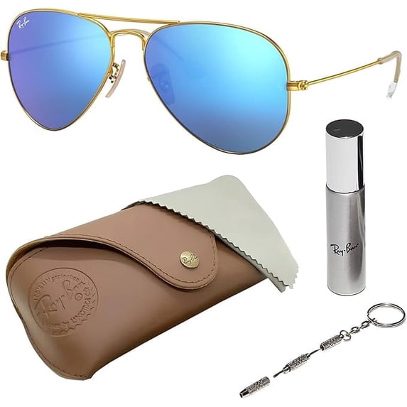 Ray-Ban RB3025 AVIATOR FLASH LENSES Pilot Shaped Non-Polarized Sunglasses for Men & Women - Includes Official RAYBAN Eyewear Kit - Ideal Formal & Casual Wear Sunglasses - Blue Flash Lens