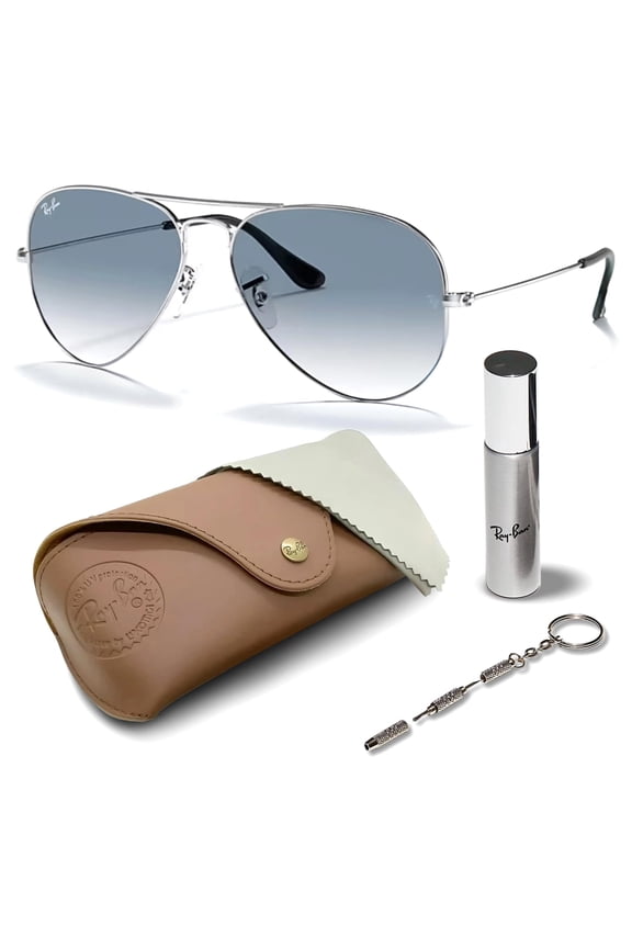 RB3025 AVIATOR GRADIENT Pilot Shaped Non-Polarized Sunglasses for Men & Women - Includes Official RAYBAN Eyewear Kit - Ideal Formal & Casual Wear Sunglasses - Light Blue Gradient Lens