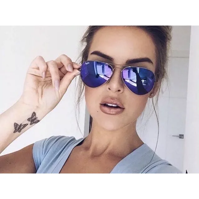 Ray&Ban RB3025 Aviator Unisex Sunglasses Violet Mirror Lens Gold