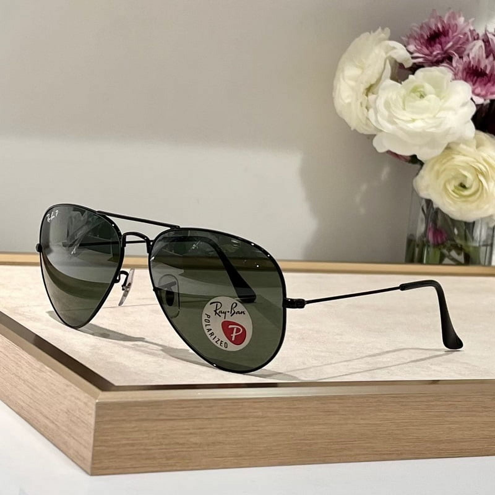 Ray Ban RB3025 Classic Polarized Aviator Sunglasses Matte Black Polarized Green Mirror 58 mm Walmart
