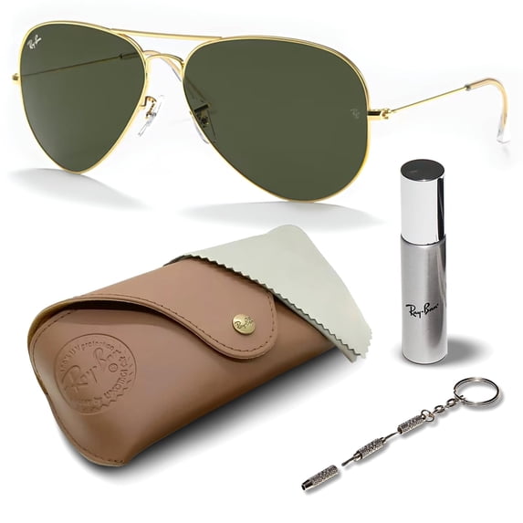 Ray-Ban RB3026 AVIATOR LARGE METAL II Pilot Shaped Non-Polarized Sunglasses for Men & Women - Includes Official RAYBAN Eyewear Kit - Ideal Formal & Casual Wear Sunglasses - G-15 Green Lens