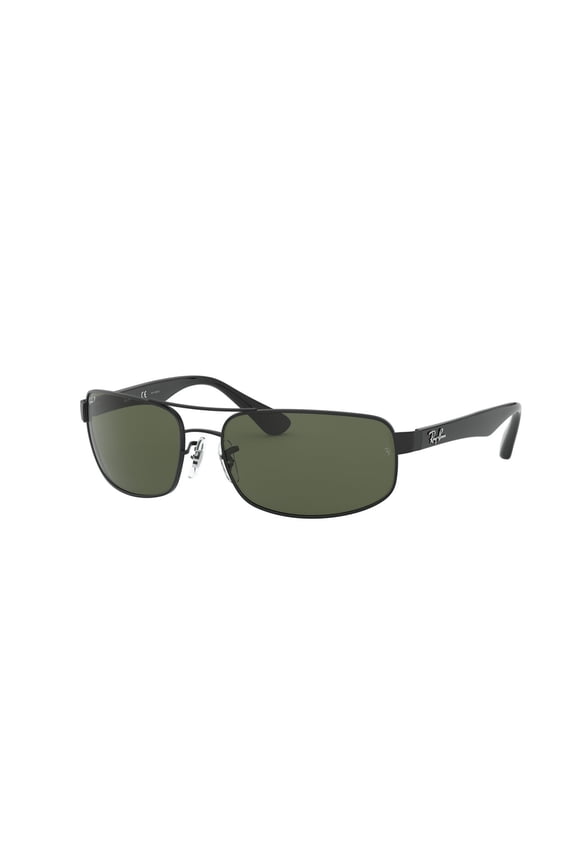 RB3445 RB3445 Rectangle Shape Sunglasses Polished Black Frame | Polarized G-15 Green Lens 61mm