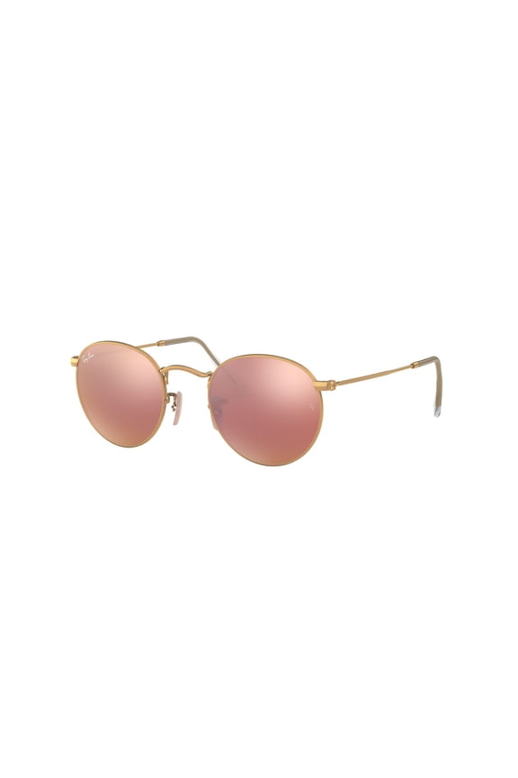 RB3447 ROUND FLASH LENSES Round Shape Sunglasses Matte Gold Frame / Brown Lens 50mm