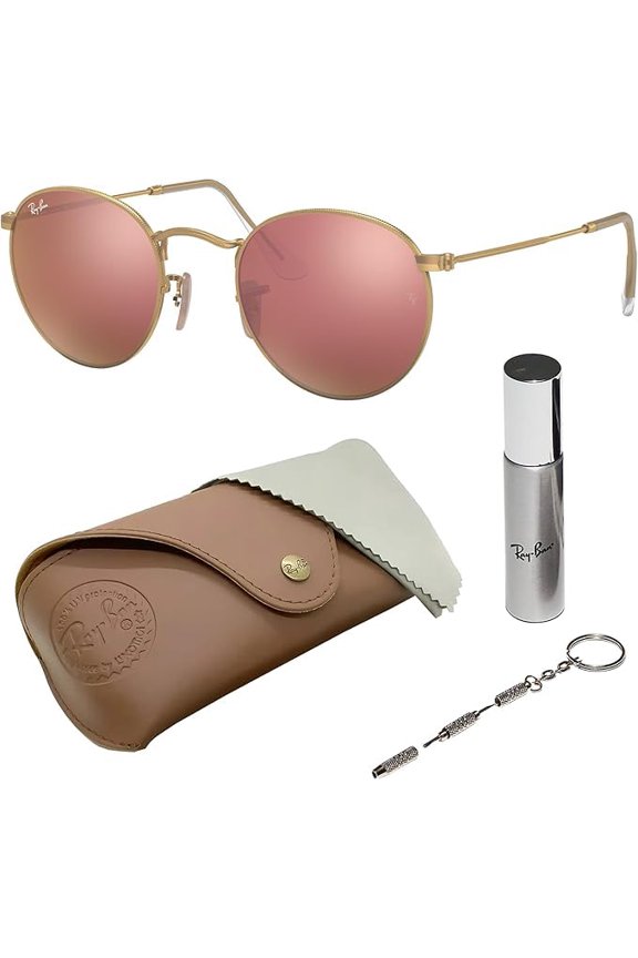 RB3447 ROUND FLASH LENSES Round Shaped Non-Polarized Sunglasses for Men - Includes Official RAYBAN Eyewear Kit - Ideal Formal & Casual Wear Sunglasses - Brown Lens