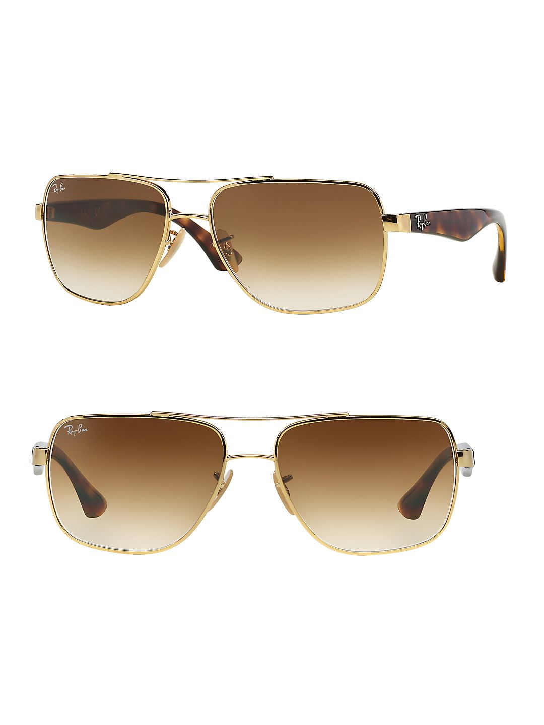 Ray Ban Rb3483 001 51 Gold Tortoise Square Light Brown Gradient Metal Sunglasses Frames