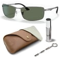 thumbnail image 1 of Ray-Ban RB3498 Rectangle Shaped Non-Polarized Sunglasses for Men - Includes Official RAYBAN Eyewear Kit - Ideal Formal & Casual Wear Sunglasses - G-15 Green Lens, 1 of 7