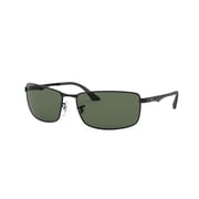 RAY-BAN RB3498 RB3498 Rectangle Shape Sunglasses Polished Black Frame | Green Lens 61mm