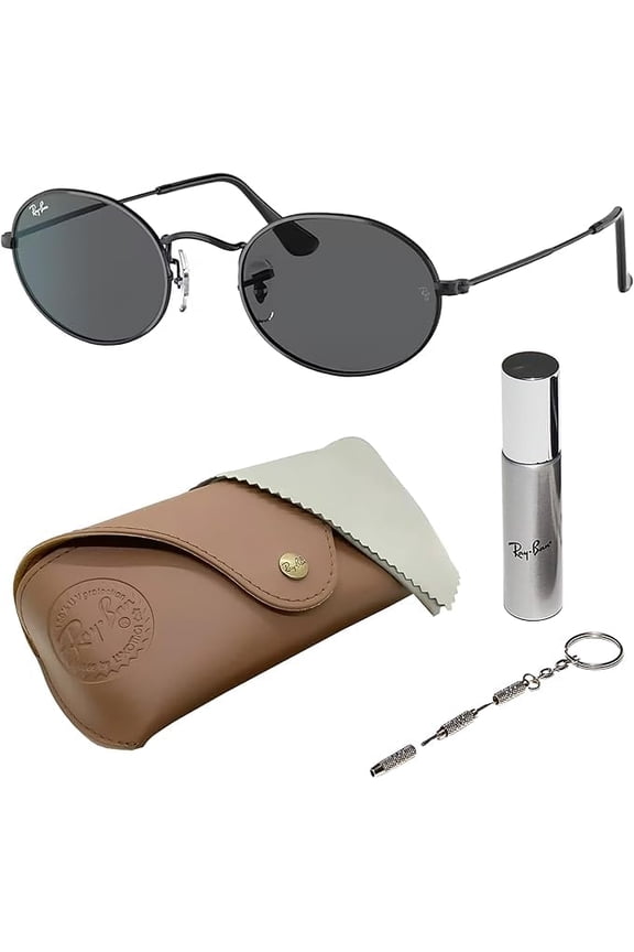 RB3547 OVAL METAL Oval Shaped Non-Polarized Sunglasses for Men & Women - Includes Official RAYBAN Eyewear Kit - Ideal Formal & Casual Wear Sunglasses - Dark Grey Lens