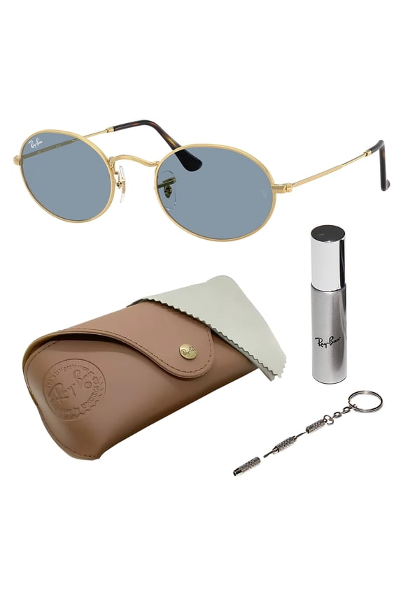 RB3547 OVAL METAL SUMMER CAPSULE Oval Shaped Non-Polarized Sunglasses for Men & Women - Includes Official RAYBAN Eyewear Kit - Ideal Formal & Casual Wear Sunglasses - Blue Lens