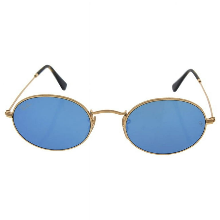 Ray Ban RB3547N Oval Flat Lenses Sunglasses Shiny Gold Blue Flash 51 mm