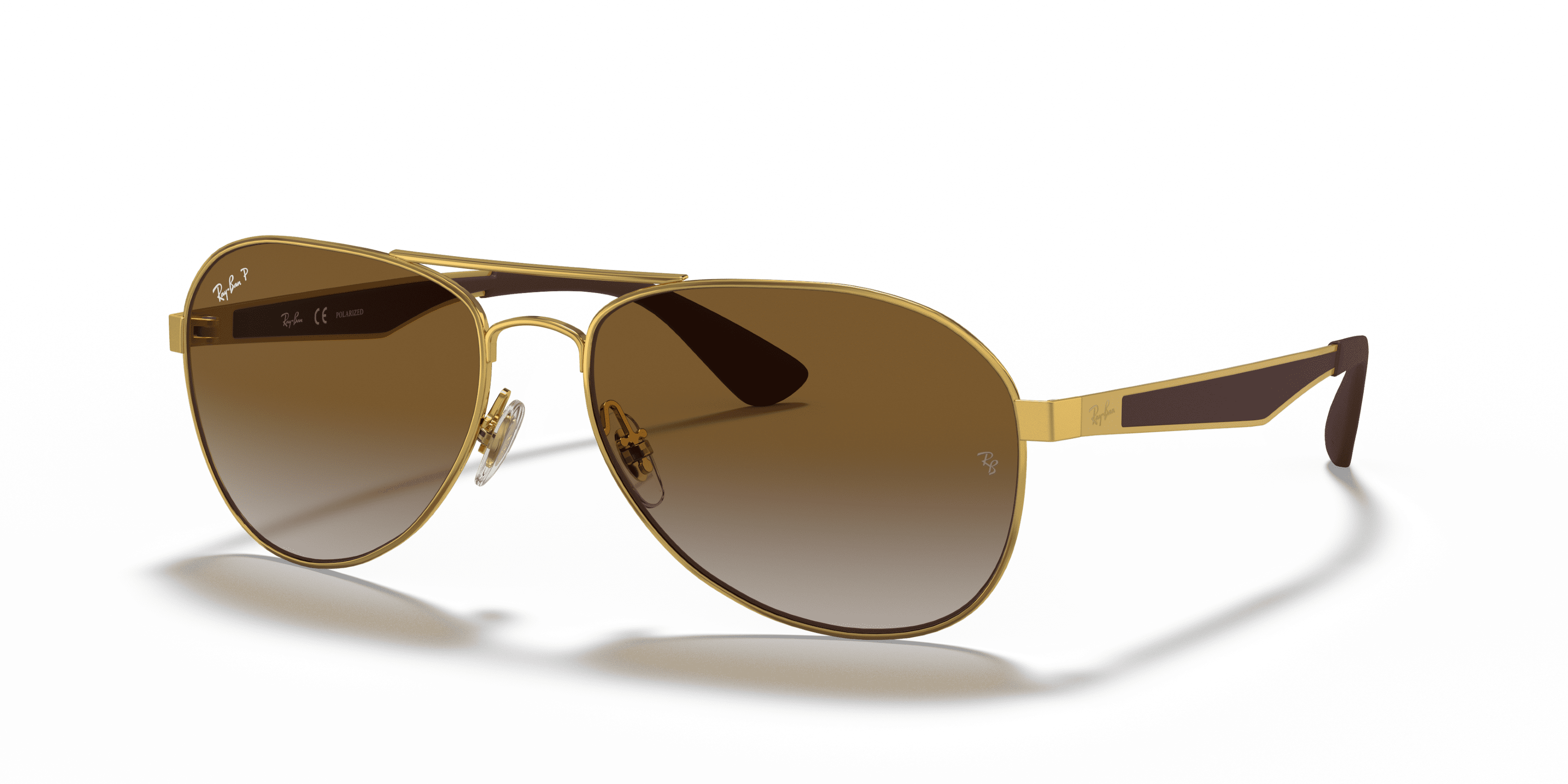 Ray-Ban RB3549 Sunglasses, Pilot Aviator Eyeglasses with Case, Arista Gold/Light Gray Gradient Brown, Size 61