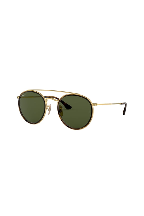 RB3647N ROUND DOUBLE BRIDGE Round Shape Sunglasses Polished Arista Gold Frame | G-15 Green Lens 51mm