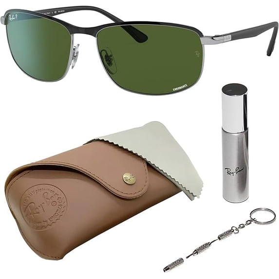 Ray-Ban RB3671CH CHROMANCE POLARIZED Square-Round Shaped Sunglasses for Men & Women - Includes Official Rayban Eyewear Kit - Ideal Formal & Casual Wear Sunglasses - Dark Green Lens