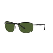 RAY-BAN RB3671CH RB3671CH CHROMANCE Square-Round Shape Sunglasses Polished Black On Silver Frame | Polarized Dark Green Lens 60mm