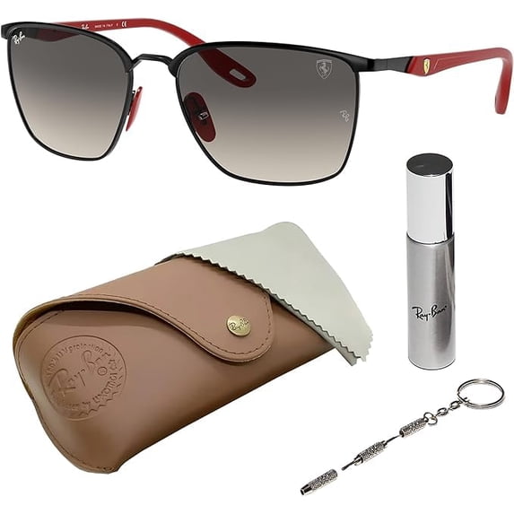 Ray-Ban RB3673M SCUDERIA FERRARI COLLECTION Square Shaped Non-Polarized Sunglasses for Men & Women - Includes Official RAYBAN Eyewear Kit - Ideal Formal & Casual Wear Sunglasses - Grey Gradient Lens