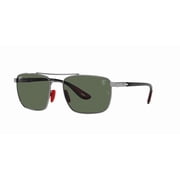 RAY-BAN RB3715M SCUDERIA FERRARI COLLECTION Square Shape Sunglasses Polished Gunmetal Frame | Dark Green Lens 58mm