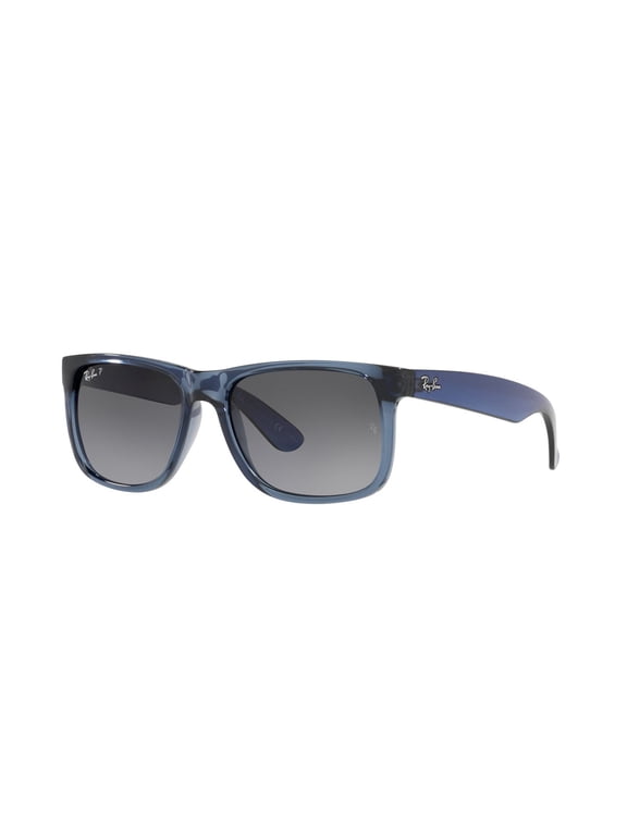 RB4165 JUSTIN CLASSIC Square Shape Sunglasses Polished Transparent Blue Frame | Polarized Grey Lens 55mm