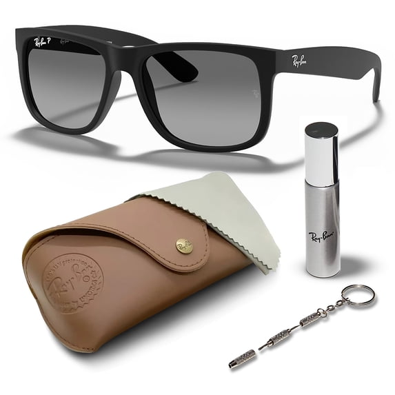 Ray-Ban RB4165 JUSTIN CLASSIC POLARIZED Square Shaped Sunglasses for Men & Women - Includes Official Rayban Eyewear Kit - Ideal Formal & Casual Wear Sunglasses - Light Grey Lens