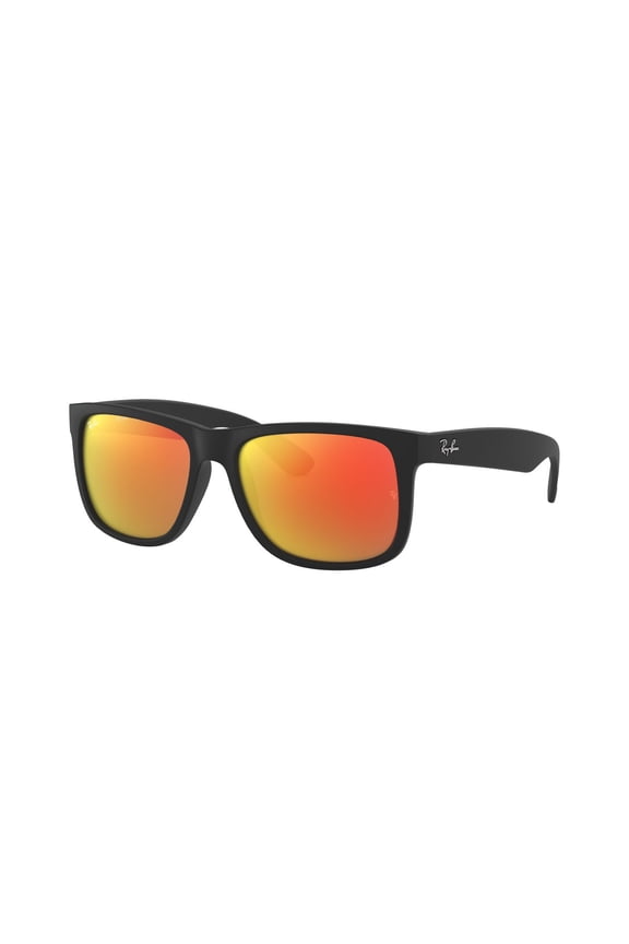 RB4165 JUSTIN COLOR MIX Square Shape Sunglasses Matte Rubber Black Frame | Red Mirror Lens 55mm