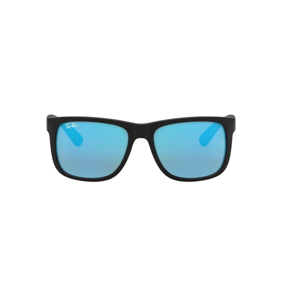 Ray-Ban Justin Sunglasses for Women and Men with Rubber Black Frames and Blue Flash Lenses, Size 55
