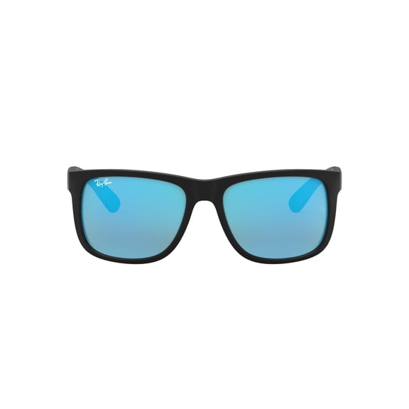 Ray-Ban Justin Sunglasses for Women and Men with Rubber Black Frames and Blue Flash Lenses, Size 55