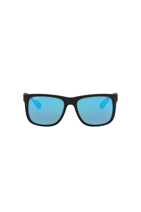Justin Sunglasses for Women and Men with Rubber Black Frames and Blue Flash Lenses, Size 55
