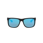 Ray-Ban Justin Sunglasses for Women and Men with Rubber Black Frames and Blue Flash Lenses, Size 55