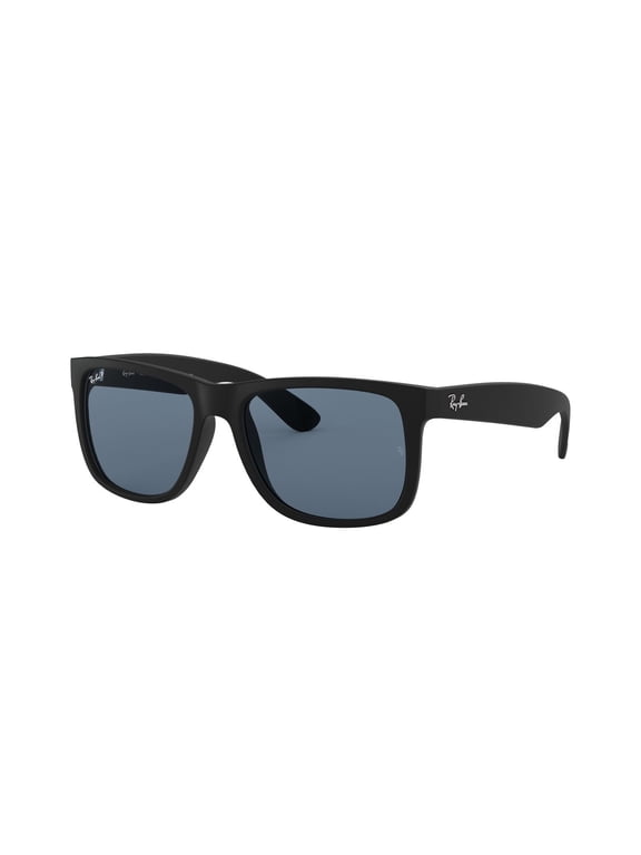 RB4165F JUSTIN CLASSIC LOW BRIDGE FIT Square Shape Sunglasses Matte Rubber Black Frame / Polarized Blue Mirror Lens 55mm