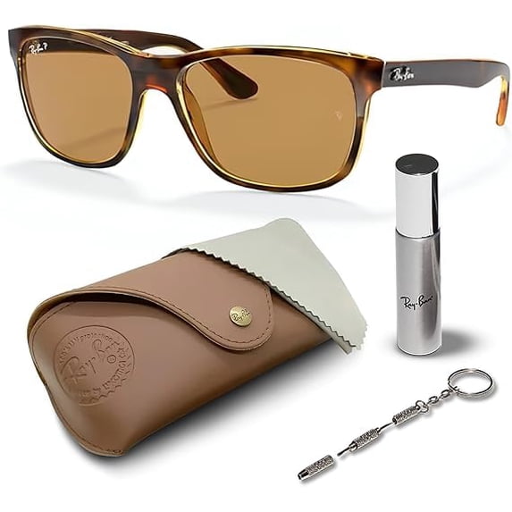 Ray-Ban RB4181 POLARIZED Square Shaped Sunglasses for Men & Women - Includes Official Rayban Eyewear Kit - Ideal Formal & Casual Wear Sunglasses - B-15 Brown Lens