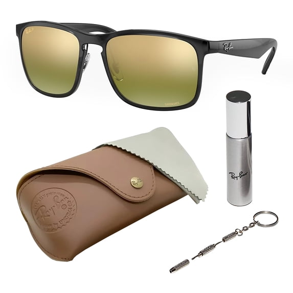 Ray-Ban RB4264 CHROMANCE POLARIZED Square Shaped Sunglasses for Men & Women - Includes Official Rayban Eyewear Kit - Ideal Formal & Casual Wear Sunglasses - Green Lens