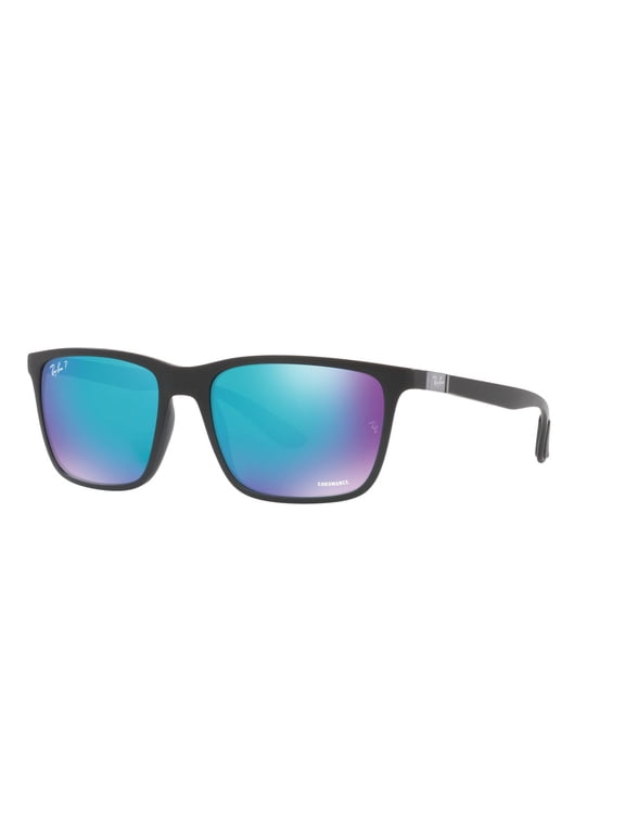 RB4385 RB4385 Rectangle Shape Sunglasses Matte Black Frame | Polarized Green/Blue Chromance Lens 58mm