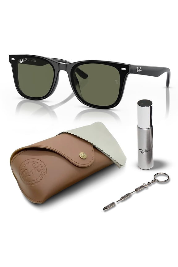 RB4420 POLARIZED Square Shaped Sunglasses for Men & Women - Includes Official Rayban Eyewear Kit - Ideal Formal & Casual Wear Sunglasses - Dark Green Lens