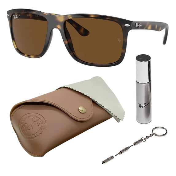 Ray-Ban RB4547 BOYFRIEND TWO POLARIZED Square Shaped Sunglasses for Men & Women - Includes Official Rayban Eyewear Kit - Ideal Formal & Casual Wear Sunglasses - Brown Lens