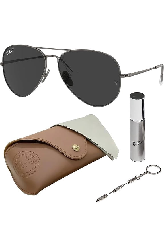 RB8089 AVIATOR TITANIUM POLARIZED Pilot Shaped Sunglasses for Men & Women - Includes Official Rayban Eyewear Kit - Ideal Formal & Casual Wear Sunglasses - Black Lens