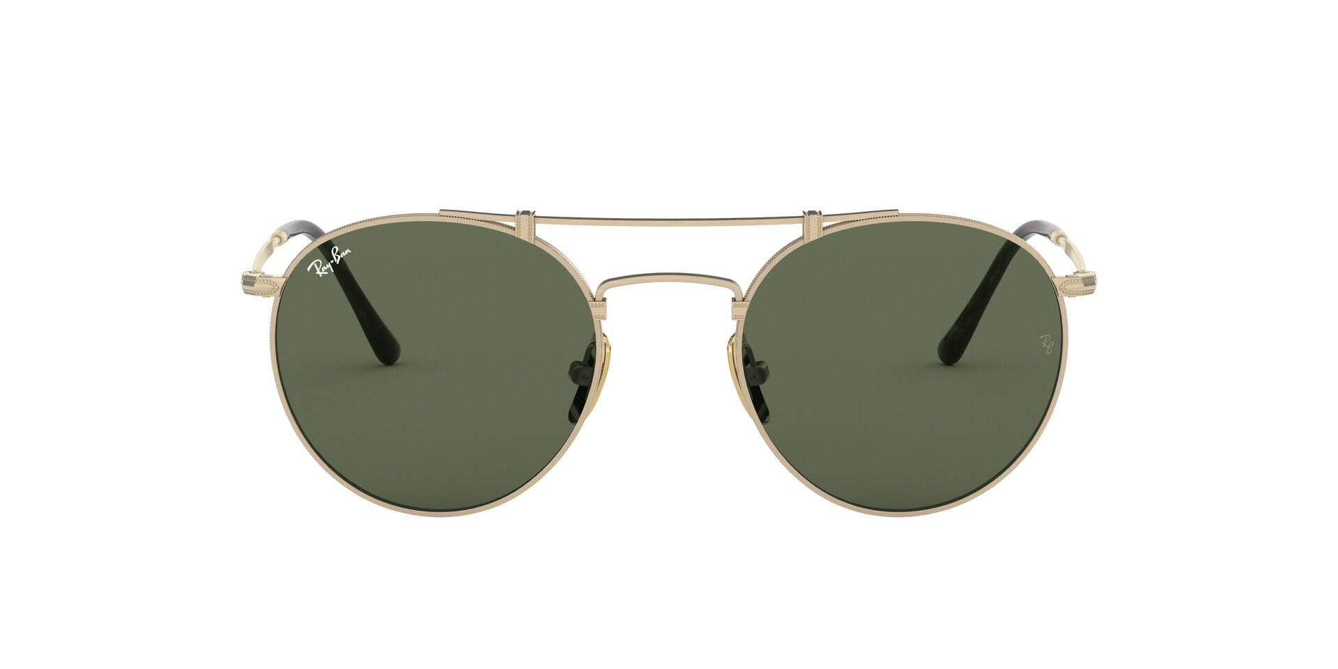 Ray-Ban RB8147 Titanium Round Sunglasses, Brushed Gold 