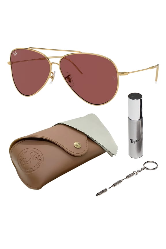 RBR0101S AVIATOR REVERSE Pilot Shaped Non-Polarized Sunglasses for Men & Women - Includes Official RAYBAN Eyewear Kit - Ideal Formal & Casual Wear Sunglasses - Dark Violet Lens