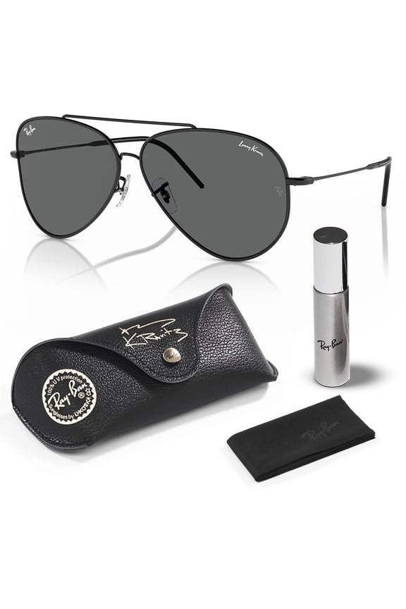 RBR0101S LENNY KRAVITZ X AVIATOR REVERSE Square Shaped Non-Polarized Sunglasses for Men & Women - Includes Official RAYBAN Eyewear Kit - Ideal Formal & Casual Wear Sunglasses - Dark Grey Lens
