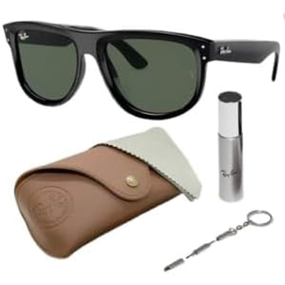 Ray-Ban RBR0501S BOYFRIEND REVERSE Square Shaped Non-Polarized Sunglasses for Men & Women - Includes Official RAYBAN Eyewear Kit - Ideal Formal & Casual Wear Sunglasses - G-15 Green Lens