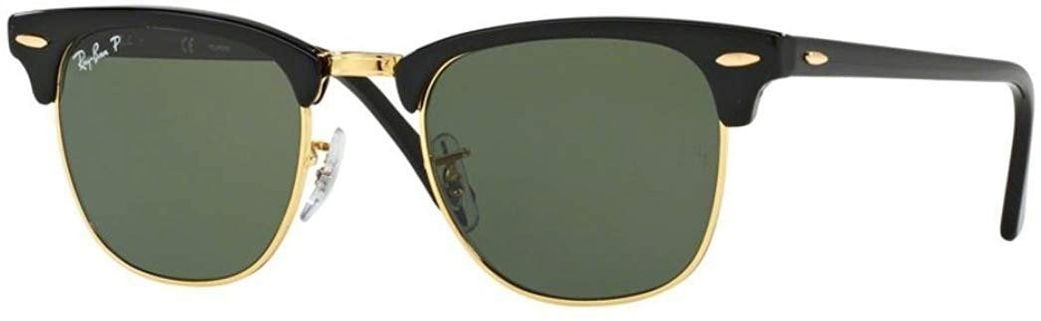Ray Ban Rb3016 901/58 49M Clubmaster, Black/Green Polarized, Size 49 Mm