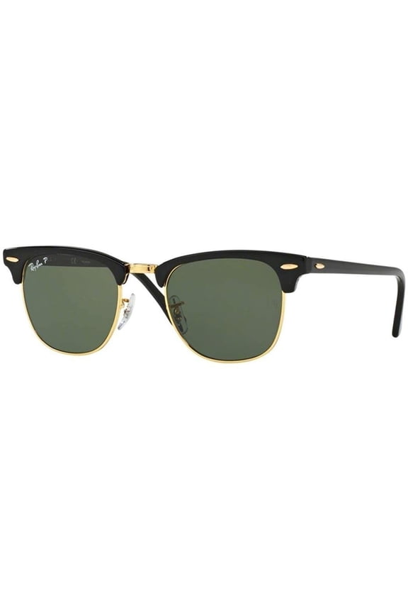 Ray Ban Rb3016 901/58 49M Clubmaster, Black/Green Polarized, Size 49 Mm