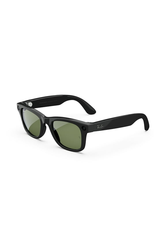 Ray-Ban Meta, Wayfarer Glasses with Meta AI, Audio, Photo, Video Compatibility, Shiny Black, Green Lenses, Large Fit