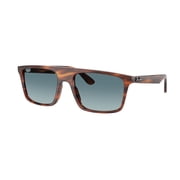 Ray Ban Sunglasses for Women and Men - 0RB2222 Square Injected Frame with Crystal Standard Lenses - Unisex - Striped Havana/Blue Gradient Grey - 55