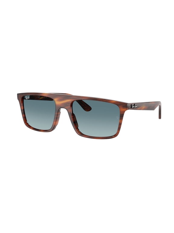 Ray Ban Sunglasses for Women and Men - 0RB2222 Square Injected Frame with Crystal Standard Lenses - Unisex - Striped Havana/Blue Gradient Grey - 57