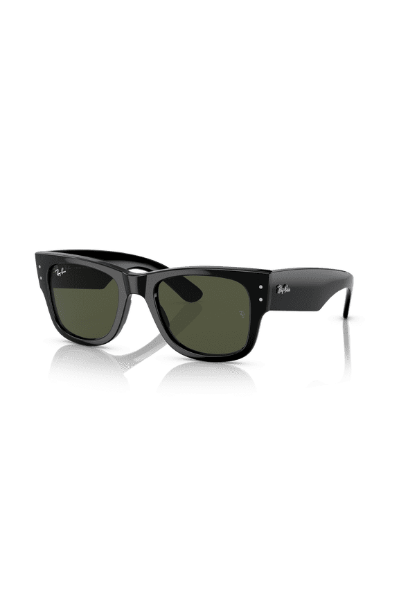 Mega Wayfarer Sunglasses, Bold Square Eyeglasses with Case, Black/Green, Size 51